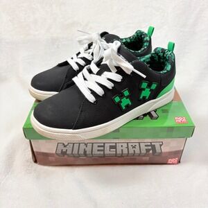 Minecraft Sneakers Kids Sz 3 Creeper Black Green Low Top Lace Up Shoes Youth